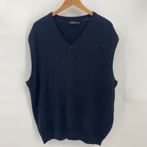 Alan Flusser Golf Mens XXL Black 100% Pima Cotton V-Neck Sweater Vest Textured